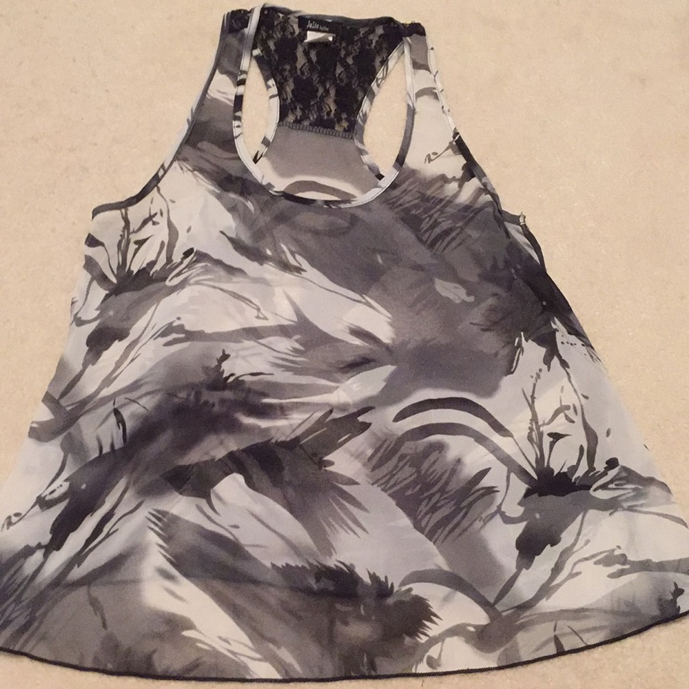 Black and white sheer tank with lace in back
